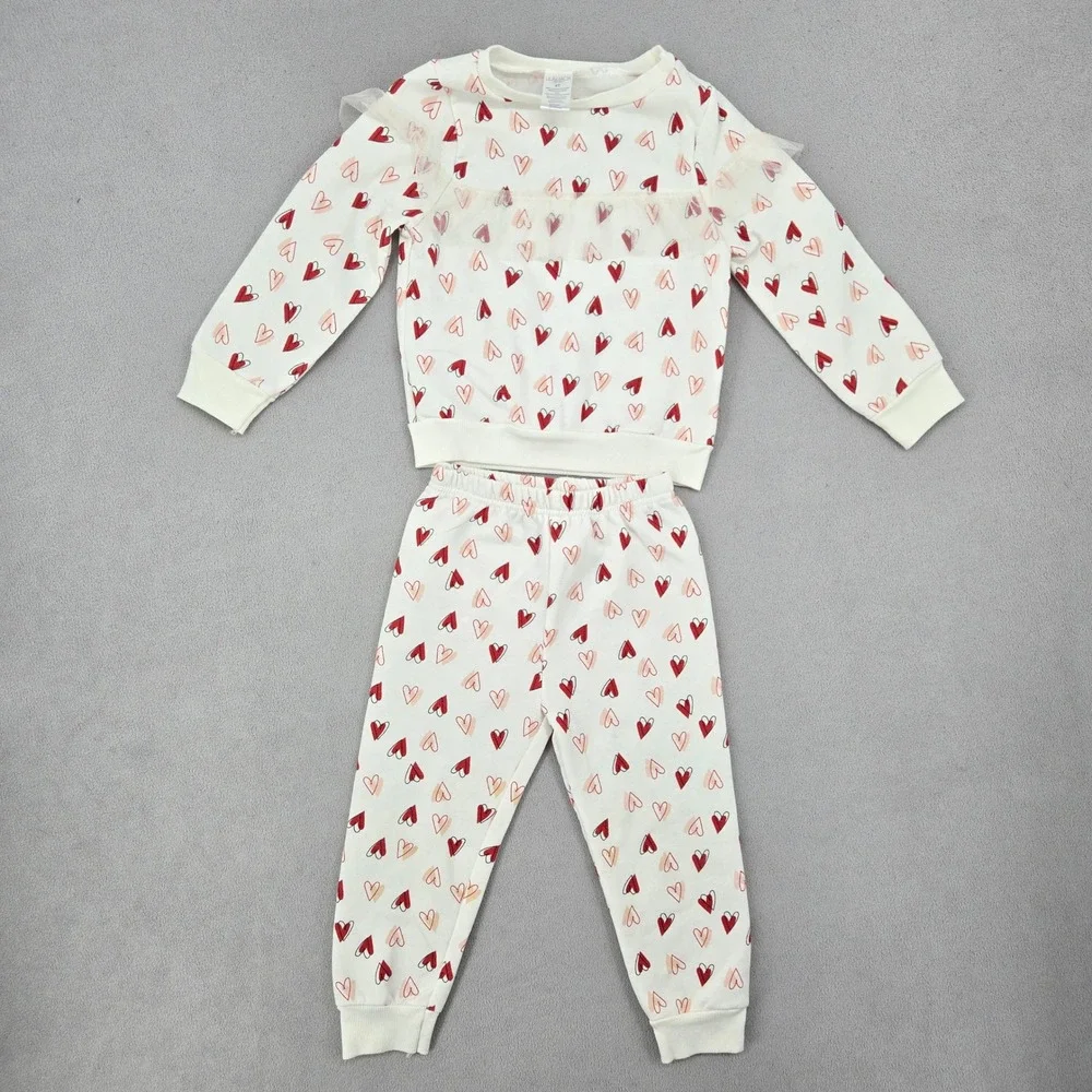 Lila & Jack 4T Heart Print Sweatshirt Jogger Set Girls Coquette Valentines Day